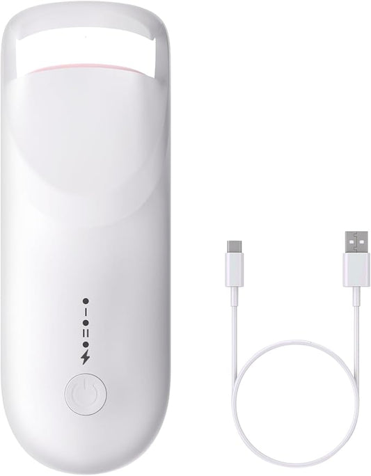Heated Eyelash Curler,Portable Electric Heated Lash Curler Type-C Rechargeable Travel Eyelash Curlers with Heat Sensitive Silicone Pad,2-Level Adjustable Temp and Long-Lasting Natural Curves (White)