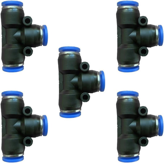 5 Pcs 5/16" x 5/16"x 5/16" Pneumatic T Shaped 3 Way Tube Reducer Connector,Quick Push to Connect Tee Fitting