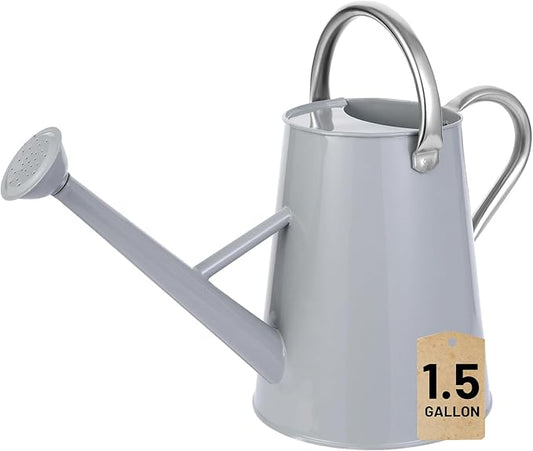 1.5 Gallon Watering Can for Outdoor Plants,Large Metal Plant Watering Pot with Removable Spout,Flower Garden Water Can Watering Pot,Galvanized Steel Watering Can with Stainless Steel Handles，Grey