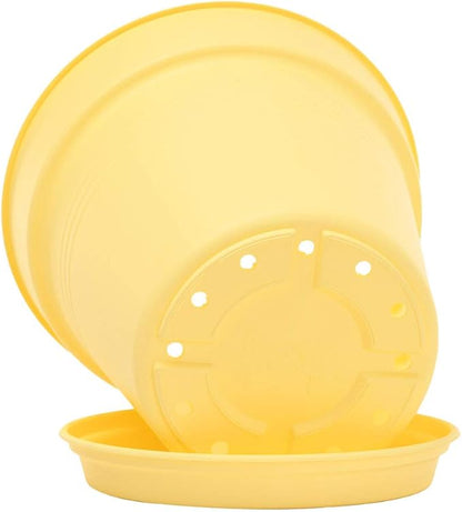 Mintra Home Garden Pots 4pk - Flowers, Herbs, Plants, Indoor, Outdoor, Colorful, Wholesale, Bulk (Yellow, 13cm Diameter (5in))