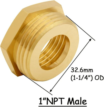 Brass Garden Hose Bushing 3/4"GHT Female to 1"NPT Male Thread Reducer Adapter Water Hose Nipple Reducing Convert Pipe Fittings Connector