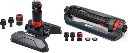 Eden 94124 Multi Pattern Turbo Gear Drive Sprinkler Plus Misting System & Turbo Oscillating Sprinkler for Large Yard and Lawn W/Quick Connector Starter Set 96212 Covers up to 4,499 sq. ft.
