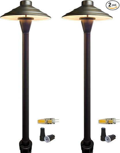 COLOER Brass Low Voltage Walkway Lights for Outside Bronze Finish 2-Pack with LED G4 Bulb,9-17V AC/DC 2W 2700K Warm White Outdoor Landscape Path Lights for Garden,Yard,Sidewalk or Driveway(601B)