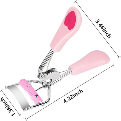 2 Pcs Stainless Steel Eyelash Curler with Built-in Comb Pinch Pain-Free Suitable for Any Eye Shapes and Sizes, with 4 Silicone Refill Pads（Black&Light Pink）