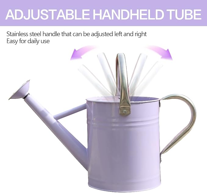 Metal Watering Can, One Gallon Watering Cans Stainless Steel for Outdoor Indoor Garden Plants Watering (Stainless Steel Handle Purple)