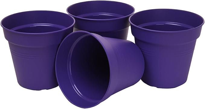 Mintra Home Garden Pots 4pk - Flowers, Herbs, Plants, Indoor, Outdoor, Colorful, Wholesale, Bulk (Purple, 13cm Diameter (5in))