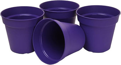 Mintra Home Garden Pots 4pk - Flowers, Herbs, Plants, Indoor, Outdoor, Colorful, Wholesale, Bulk (Purple, 13cm Diameter (5in))