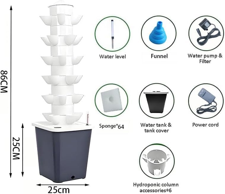 Hydroponics Growing System, 30 pods Hydroponics Tower Growing System Indoor Vertical Garden Planter Indoor Smart Garden Kit with Pump and Movable Water Tank Vegetable Plant Gift (Classic)