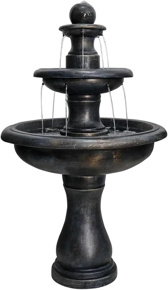 45.2“ High Outdoor Water Fountain, Concrete Outdoor Waterfall Fountain with Pump for Yard Garden Patio Backyard Deck Relaxation Decor - Black