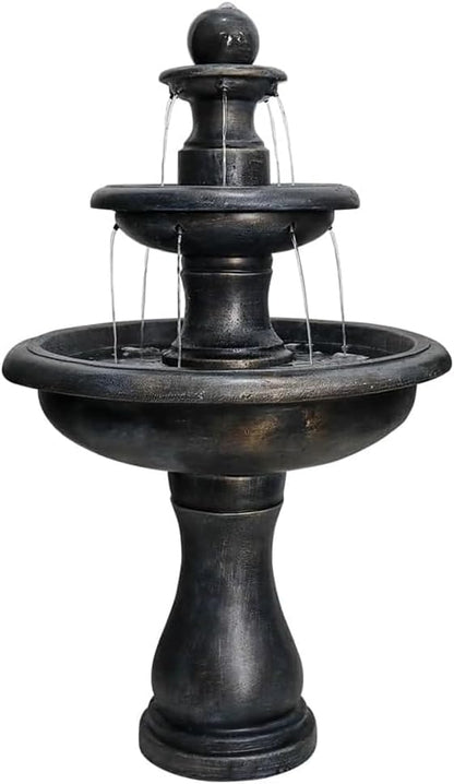 45.2“ High Outdoor Water Fountain, Concrete Outdoor Waterfall Fountain with Pump for Yard Garden Patio Backyard Deck Relaxation Decor - Black