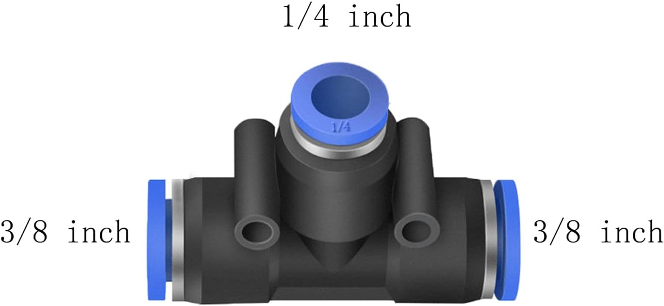 10 Pcs 3/8" x 1/4"x 3/8" Pneumatic T Shaped 3 Way Tube Reducer Connector,Quick Push to Connect Tee Fitting