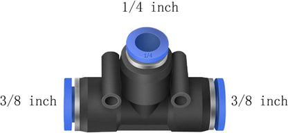 10 Pcs 3/8" x 1/4"x 3/8" Pneumatic T Shaped 3 Way Tube Reducer Connector,Quick Push to Connect Tee Fitting
