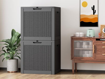 Outdoor Storage Box, Resin Deck Boxes Indoor and outdoor, Waterproof Storage Box Lockable Lid (Black, 35 Gallon-2 Pack)