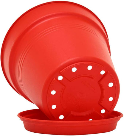 Mintra Home Garden Pots 4pk - Flowers, Herbs, Plants, Indoor, Outdoor, Colorful, Wholesale, Bulk (Red, 19cm Diameter (7.5in))