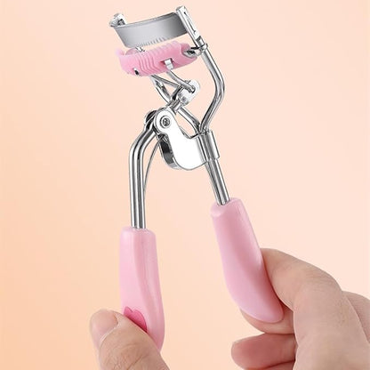 Stainless Steel Eyelash Curler with Comb and Eyelash Brush Fit Suitable for Any Eye Shapes and Sizes, with 5 Silicone Refill Pads (Light Pink Set)