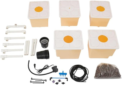 DWC Hydroponics Growing System Kit 4 Site + Reservoir, Deep Water Culture Hydroponic Bucket System with Submerged Pump