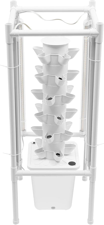 Hydroponic Tower Growing System Kits with LED Grow Lights 30 Pods Indoor Vertical Planter Germination Kit 6 Layers Hydroponic Tower for Fruits, Vegetables, Herbs, and Miniature Greens (White)