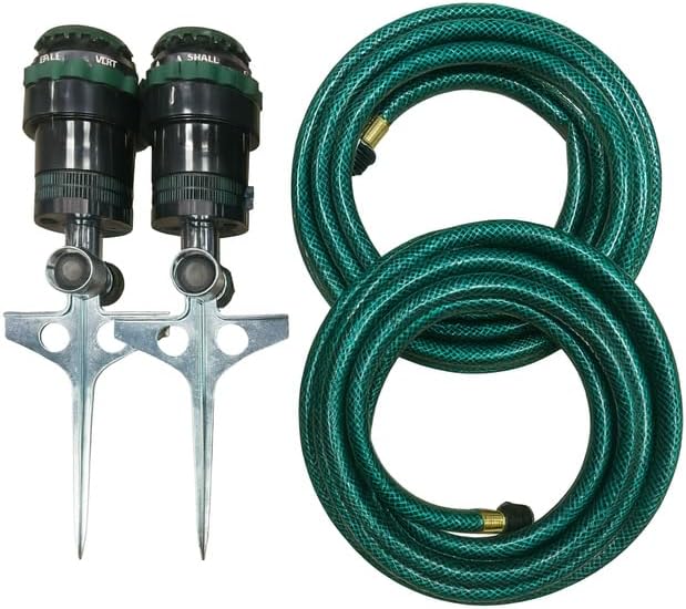2-Pack H2O-Six® Gear-Drive Sprinkler on Metal T Spike & Two 1/2 25 ft Garden Hose