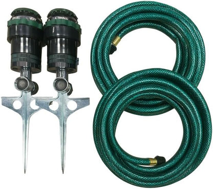 2-Pack H2O-Six® Gear-Drive Sprinkler on Metal T Spike & Two 1/2 25 ft Garden Hose
