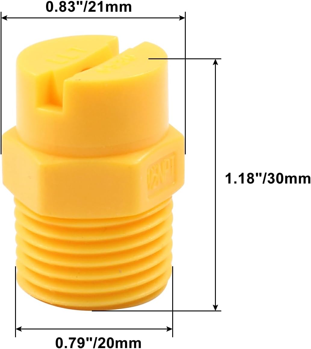 5Pcs 1/2" NPT Male Thread Flat Fan Sprayer Tip 65 Degree Yellow Nozzle Sprayer Nozzle for Industrial Agricultural Equipment Irrigation Cooling