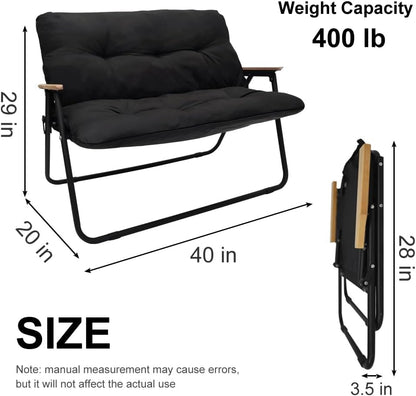 Loveseat Camping Chair for Adults Heavy with Seat Cushion Duty Double Seat Camp Chair for 2 Person Suit for Indoor Outdoor Hiking Patio Beach (Black)