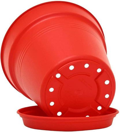 Mintra Home Garden Pots 4pk - Flowers, Herbs, Plants, Indoor, Outdoor, Colorful, Wholesale, Bulk (Red, 13cm Diameter (5in))