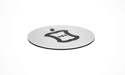 Metal Compost Sign | 2” Round, Compost Bin Label for Waste Basket | Brushed Silver Aluminum with Black Compost Symbol | Environment Signs | Ready to Hang