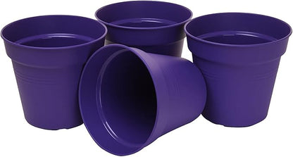 Mintra Home Garden Pots 4pk - Flowers, Herbs, Plants, Indoor, Outdoor, Colorful, Wholesale, Bulk (Purple, 15cm Diameter (5.9in))