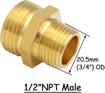 2PCS Brass Garden Hose Adapter 3/4"GHT Male to 1/2"NPT Male Thread Reducer Water Hose Nipple Reducing Convert Pipe Fittings Connector