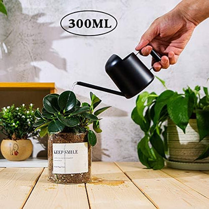 Watering Cans, 10oz/300ml Stainless Steel Long Spout Small Watering Sprinkling Pot, Indoor Outdoor Garden Flower Succulents Plant Watering Cans, Stylish Gardening Decoration(Black)