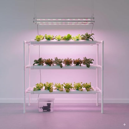 Hydroponic Grow Kit, 3 Layer 90 Plant Sites 10 Food-Grade PVC-U Pipes Hydroponics Planting System with Water Pump, Pump Timer, Nest Basket and Sponge for Leafy Vegetables