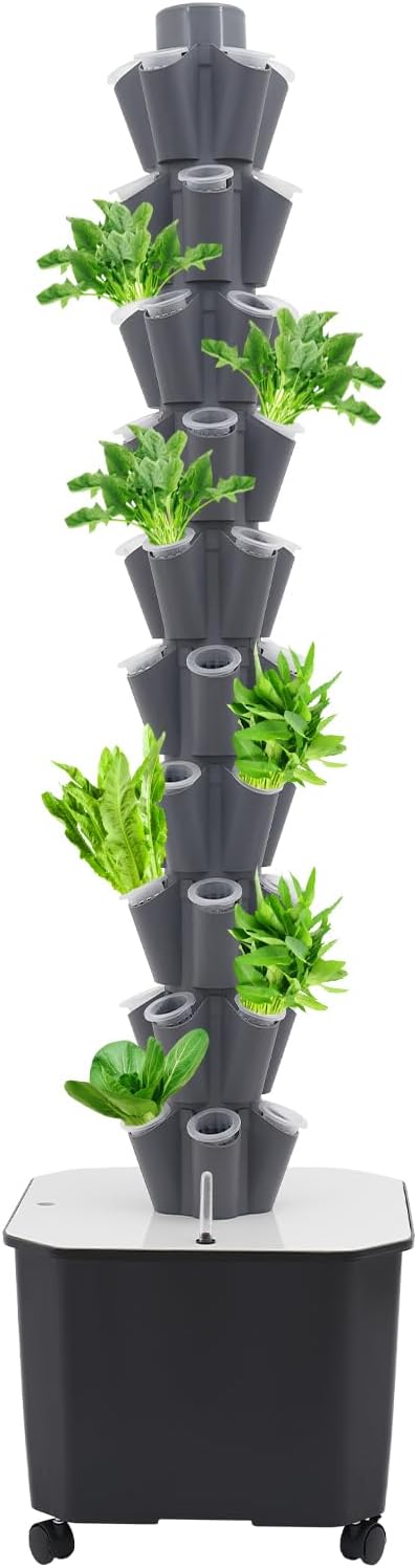 Hydroponics Growing System, 50-Plants Indoor Hydroponic Tower with Pump System, Vertical Garden Planter with Wheels, Hydroponic Germination Kit for Fruits, Vegetables, Herbs