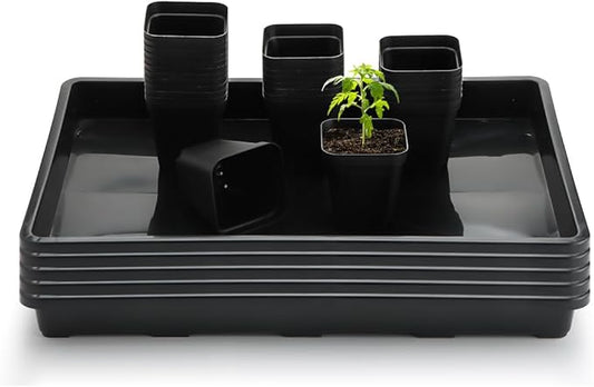 2.8 inch (7CM) Square Nursery Pots 120pcs with 5 Pack Seed Starter Trays, Durable Plastic Flat Seedling Tray (17"x11"x2") for Carrying and Holding Plant Nursery Pot (Black)