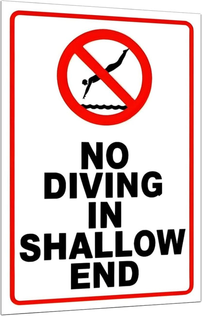 No Diving in Shallow End Pool Safety First! No Diving Signs for Pools - 12x8in Rustic Tinplate Outdoor Warning Decor