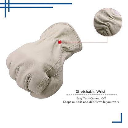 HLDD HANDLANDY 2 Pairs Cowhide Leather Work Gloves with Reinforced Palm for Men & Women (Beige-12pairs, Medium (Pack of 12))
