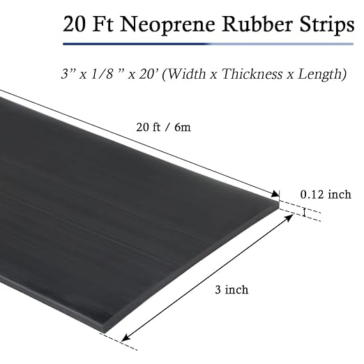 Neoprene Rubber Strips Self Adhesive Solid Rubber Sheets, Rolls & Strips for DIY Gaskets Crafts Pads Seals Warehouse Flooring Neoprene Sheet with Adhesive Backing (3" Wide x 1/8" Thick x 20' Long)