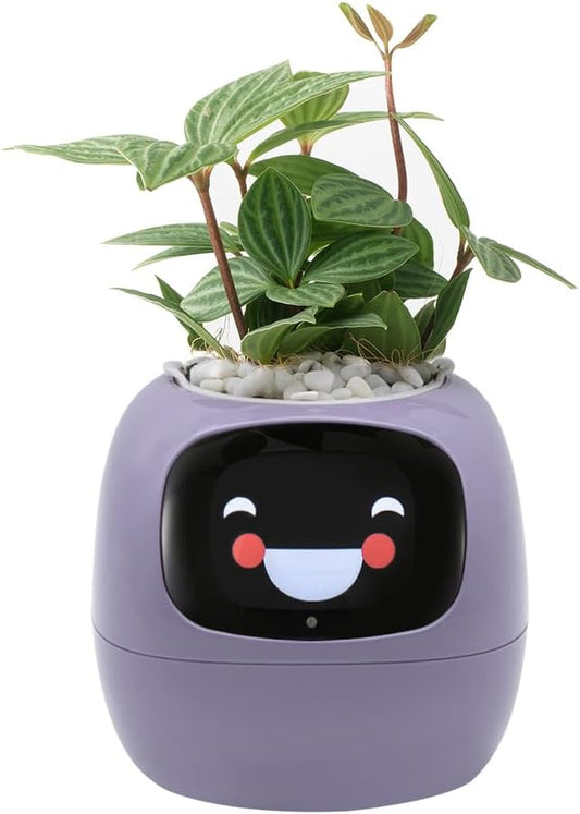 Smart Pet Planter, Smart Plant Pot, With Artificial Intelligence, Time Weather Display, And Multiple Expressions Animation,Lovely Plant Companion, For Desktop Decoration, Gifts,Plant-Free (Purple)