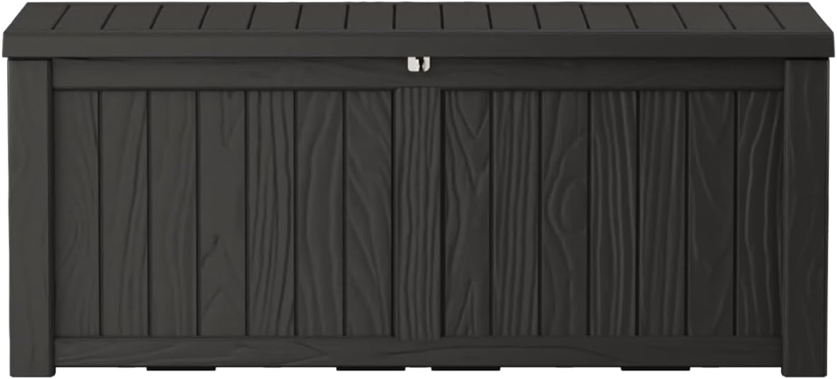 TARKARI 150 Gallon Lockable Resin Deck Box, Waterproof & UV-Resistant Outdoor Storage Box for Outdoor Cushion Storage, Garden Tools & Pool Accessories Storage, Black