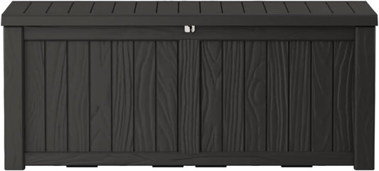 TARKARI 150 Gallon Lockable Resin Deck Box, Waterproof & UV-Resistant Outdoor Storage Box for Outdoor Cushion Storage, Garden Tools & Pool Accessories Storage, Black