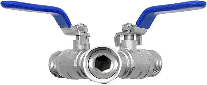 Beduan 304 Stainless Steel Hose Splitter 2 Way Y Garden Hose Bib Splitter with Long Handle Water Hose Ball Shut Off Valve 3/4 GHT Threaded(Pack of 2)
