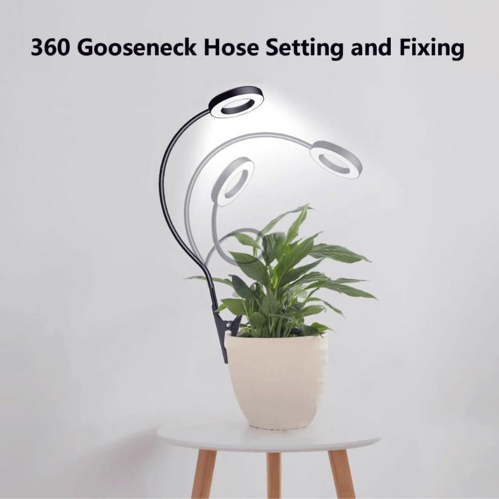 Plant Grow Light, 48 LEDs Full Spectrum Grow Lights for Indoor Plants, Height Adjustable Small Halo Grow Light with Clip, 3 Spectral Modes, Auto Timer 3/9/12Hrs, 10 Levels Brightness,Black