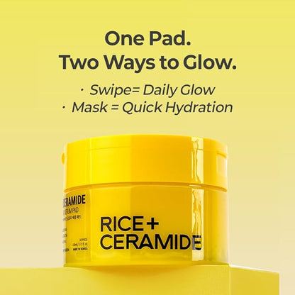 FARMSKIN Riceramide Glow Serum Pad - Revitalizing & Moisturizing Face Serum Cotton Rounds with 3x Ceramide, Rice Filterate & Niacinamide - Korean Skin Care for Uneven Skin Tone (60 Sheets, 3.71 fl oz)