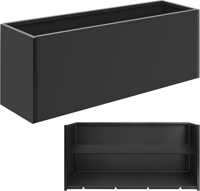 Metal Planter Box 46” x 16” x 16”, Tall Planter Box with Removable Insert Shelf, Black Steel Planter Heavy Duty for Porch, Garden, Patio, Yard
