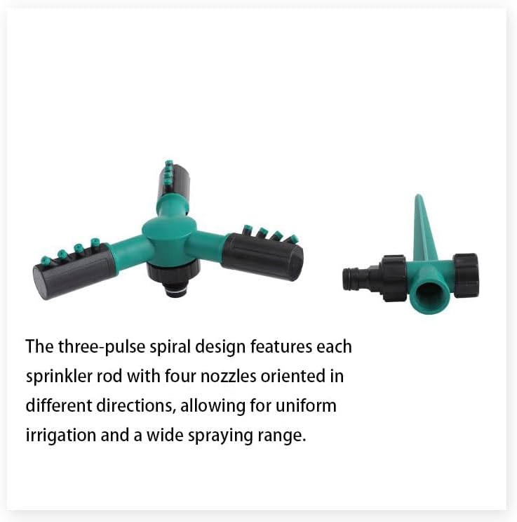 360° Ground Spike Rotating Sprinkler for Lawn Garden Triple Arm Water Sprayer for Grass, Yard, Patio Cooling, and Home Irrigation
