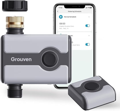 WiFi Sprinkler Timer Brass Inlet Water Timer for Outdoor Lawn & Garden APP Remote Control via 2.4Ghz WiFi and Bluetooth, Easy Faucet Installation, Smart Automatic Irrigation System