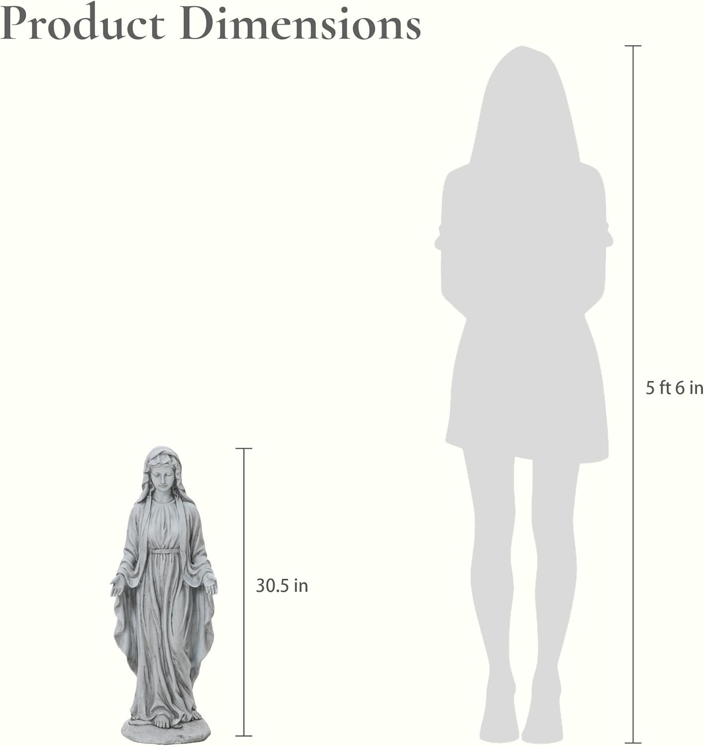 LuxenHome Virgin Mary Statue Outdoor, 30'' Religious Garden Statue, Blessed Mother Outdoor Statue, Outdoor Statue, Garden Sculptures, Outdoor Yard Decorations, Gray