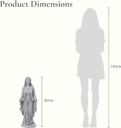 LuxenHome Virgin Mary Statue Outdoor, 30'' Religious Garden Statue, Blessed Mother Outdoor Statue, Outdoor Statue, Garden Sculptures, Outdoor Yard Decorations, Gray
