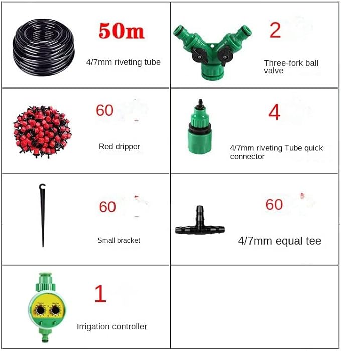(50Meters+186pcs Set) Drip Irrigation Set DIY Garden Automatic Watering Watering Device Garden Greening Automatic Irrigation System (50M kit+Timer)