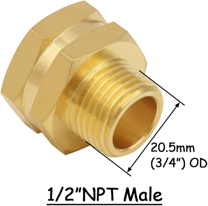 2PCS Brass Garden Hose Adapter 3/4"GHT Female to 1/2"NPT Male Thread Reducer Water Hose Nipple Reducing Convert Pipe Fittings Connector