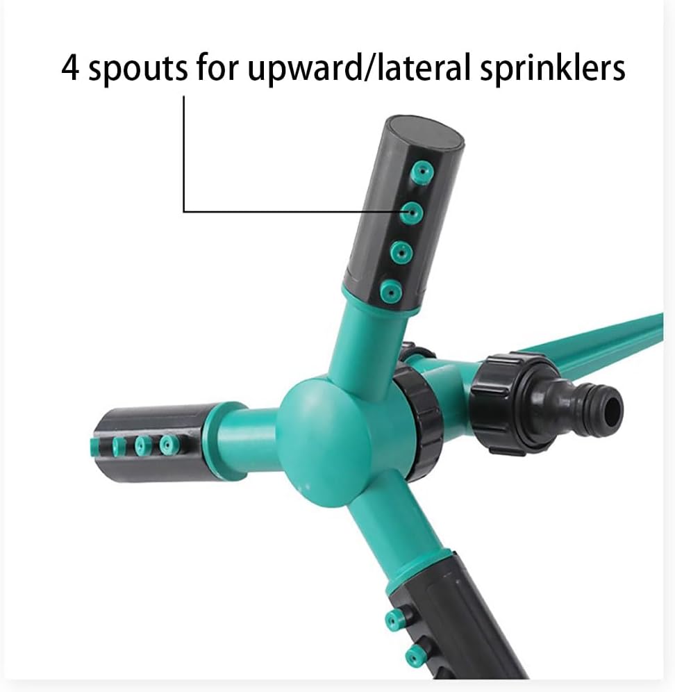 360° Ground Spike Rotating Sprinkler for Lawn Garden Triple Arm Water Sprayer for Grass, Yard, Patio Cooling, and Home Irrigation